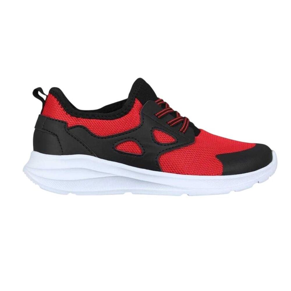 Fabric Childrens/Kids Leather Lace Up Running Sneakers / Red/Black